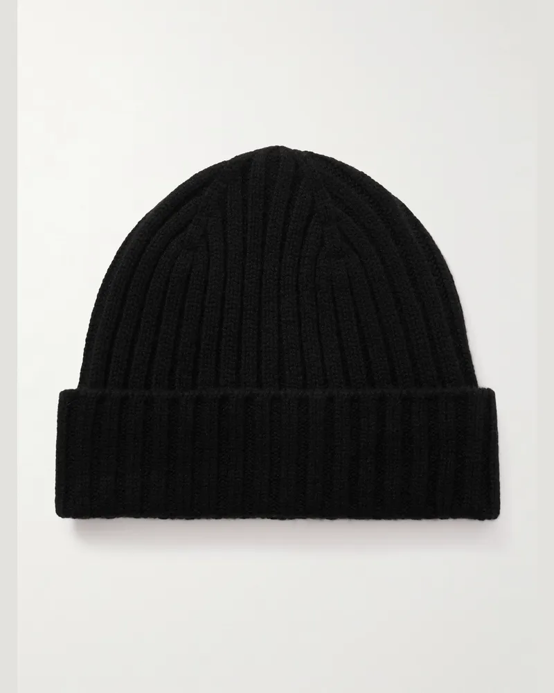 MR P. Cairn Beanie aus Kaschmir in Rippstrick Schwarz