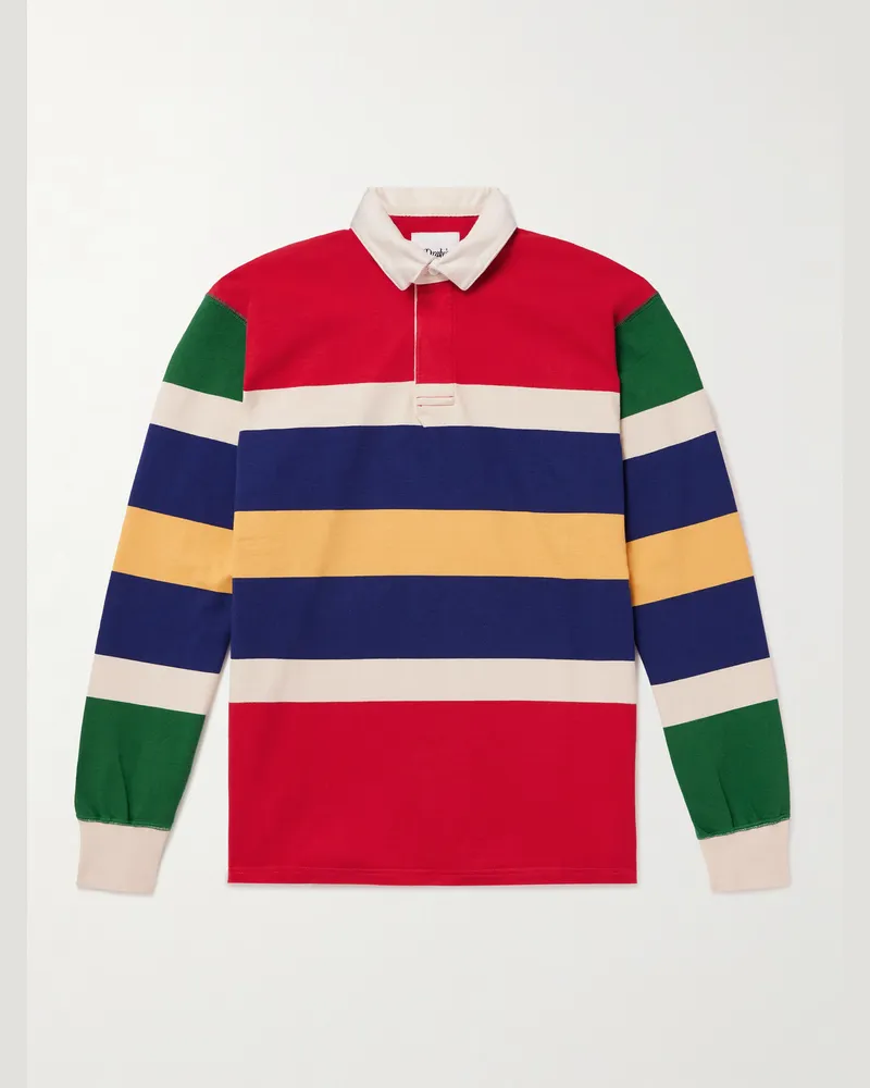 Drake's Pullover aus Baumwoll-Jersey mit Polokragen und Streifen Rot