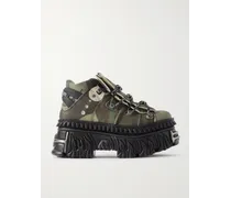 New Rock Plateau-Sneakers aus Leder mit Verzierungen und Camouflage-Print