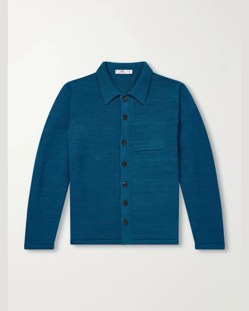 Inis Meáin Merino Wool and Linen-Blend Cardigan Blue