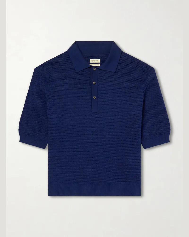 De Bonne Facture Honeycomb-Knit Cotton Polo Shirt Blue