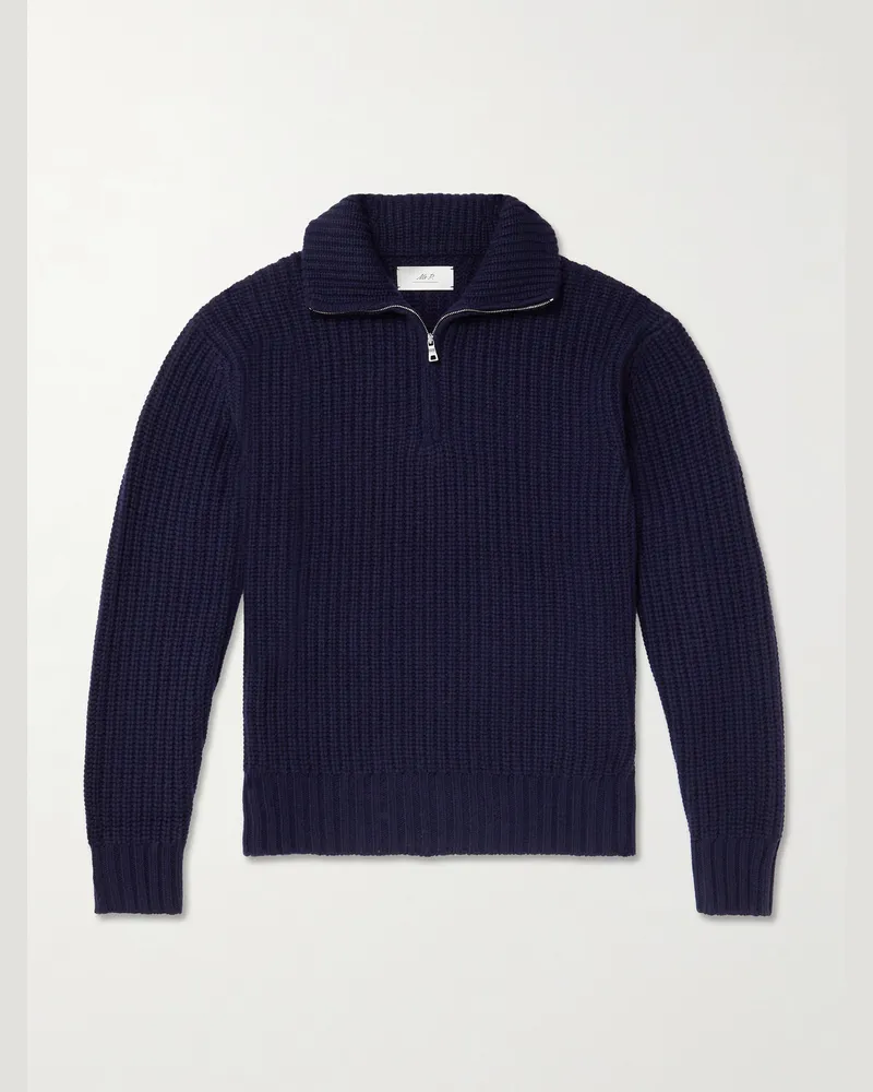 MR P. Ribbed Wool and Cashmere-Blend Half-Zip Sweater Blue