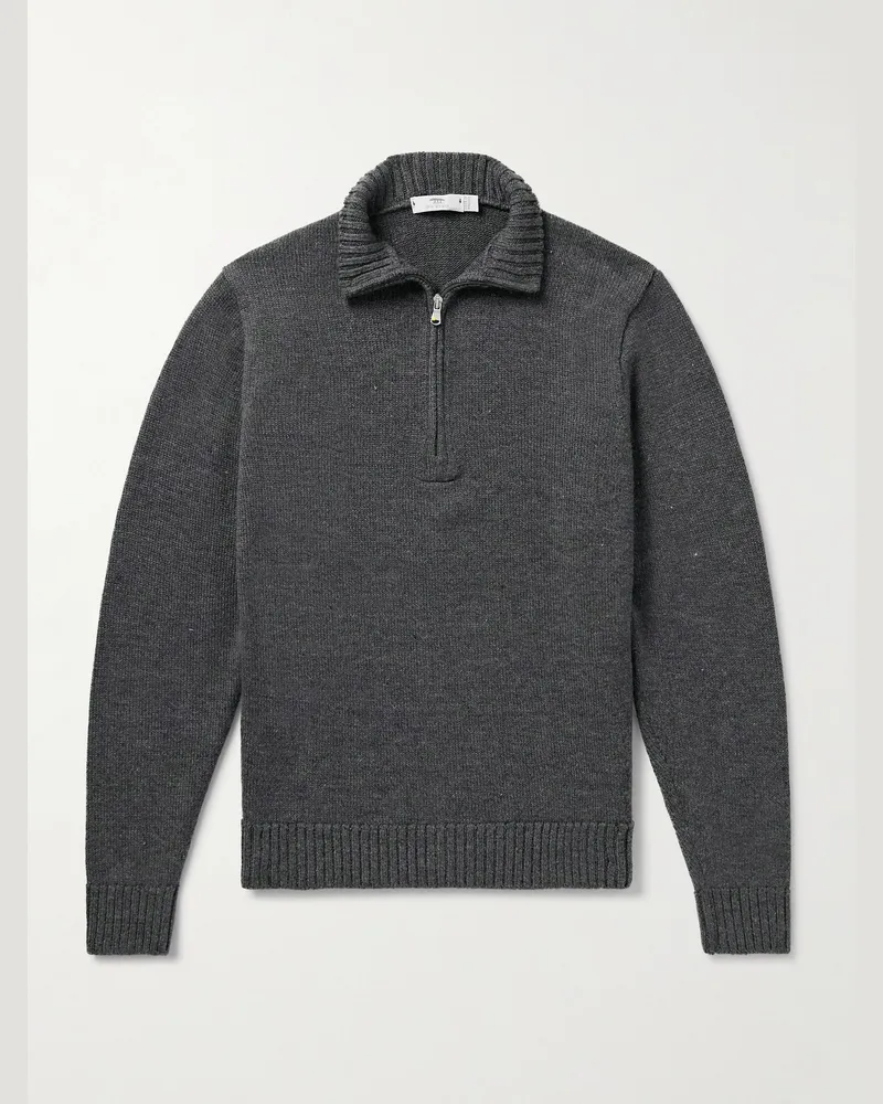 Inis Meáin Wool and Linen-Blend Half-Zip Sweater Gray