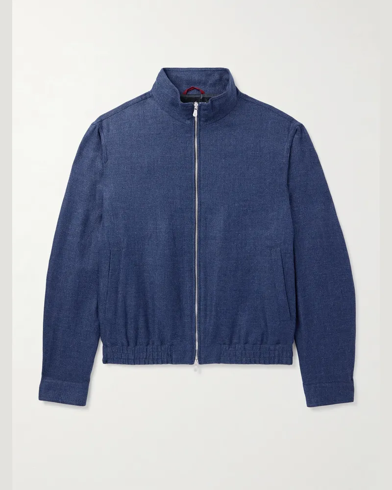 Brunello Cucinelli Bomberjacke aus einer Mischung aus Leinen, Wolle und Seide Blau
