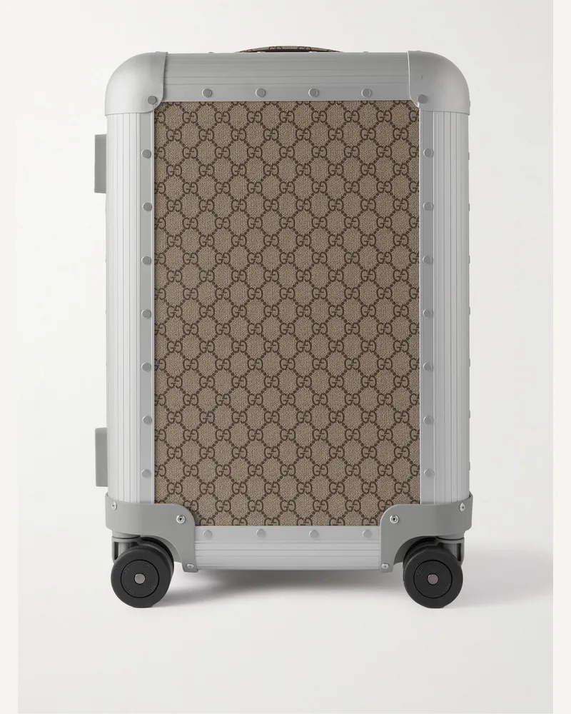 Gucci FPM Milano Koffer aus Aluminium und beschichtetem Canvas mit Logomuster, 53 cm Silber