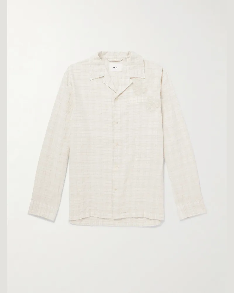NN 07 Ben 50041 kariertes Hemd aus einer Biobaumwollmischung mit Stickereien und Reverskragen Neutral