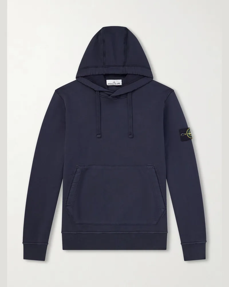 Stone Island Logo-Appliquéd Organic Cotton-Jersey Hoodie Blue