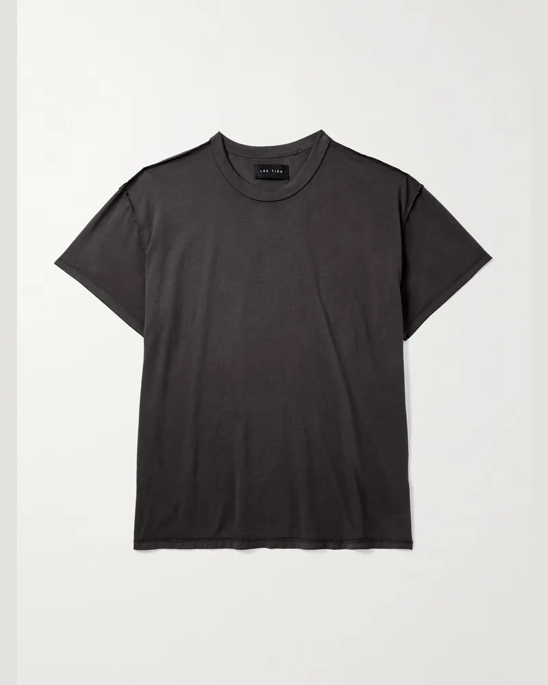 LES TIEN Inside Out Garment-Dyed Combed Cotton-Jersey T-Shirt Gray