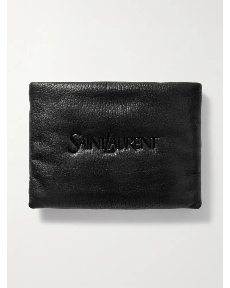 Saint Laurent Etui aus strukturiertem Leder mit Logoprägung Schwarz