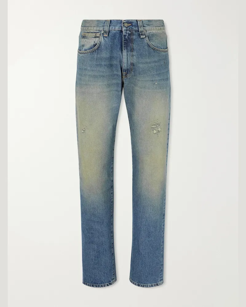 FourTwoFour on Fairfax Loose Straight-Leg Distressed Jeans Blue