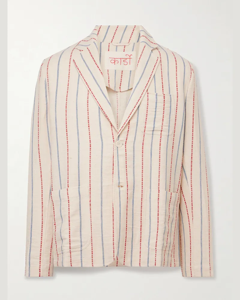 KARDO Unstructured Striped Cotton-Canvas Suit Jacket Neutrals