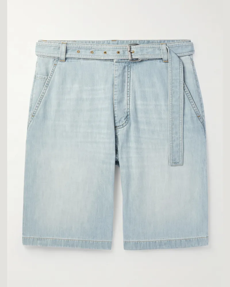 Bottega Veneta Straight-Leg Belted Denim Shorts Blue