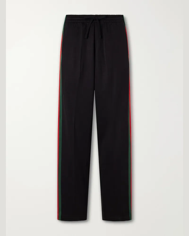 Gucci Webbing-Trimmed Silk and Cotton-Blend Trousers Black