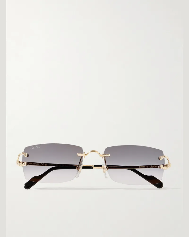 Cartier Signature C rahmenlose Sonnenbrille mit eckigen Gläsern und goldfarbenen Details Gold