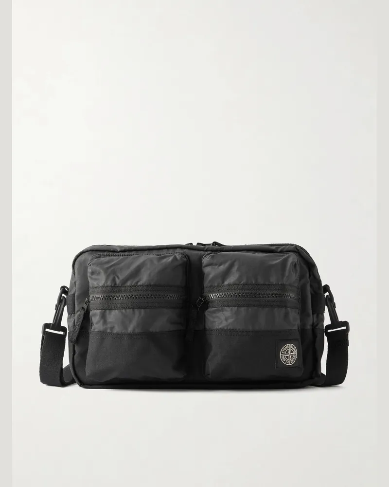 Stone Island Logo-Appliquéd Coated Cotton-Ripstop Messenger Bag Black