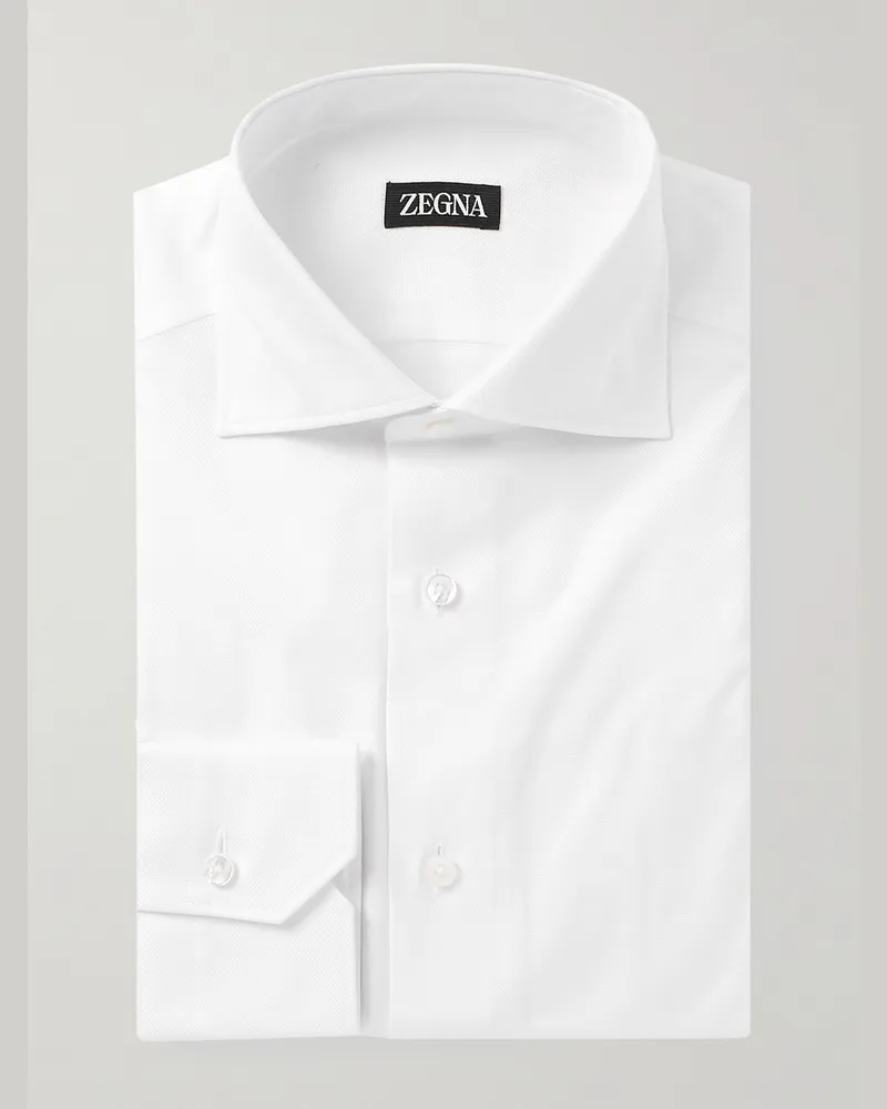 Ermenegildo Zegna Cutaway-Collar Cotton-Piqué Shirt White