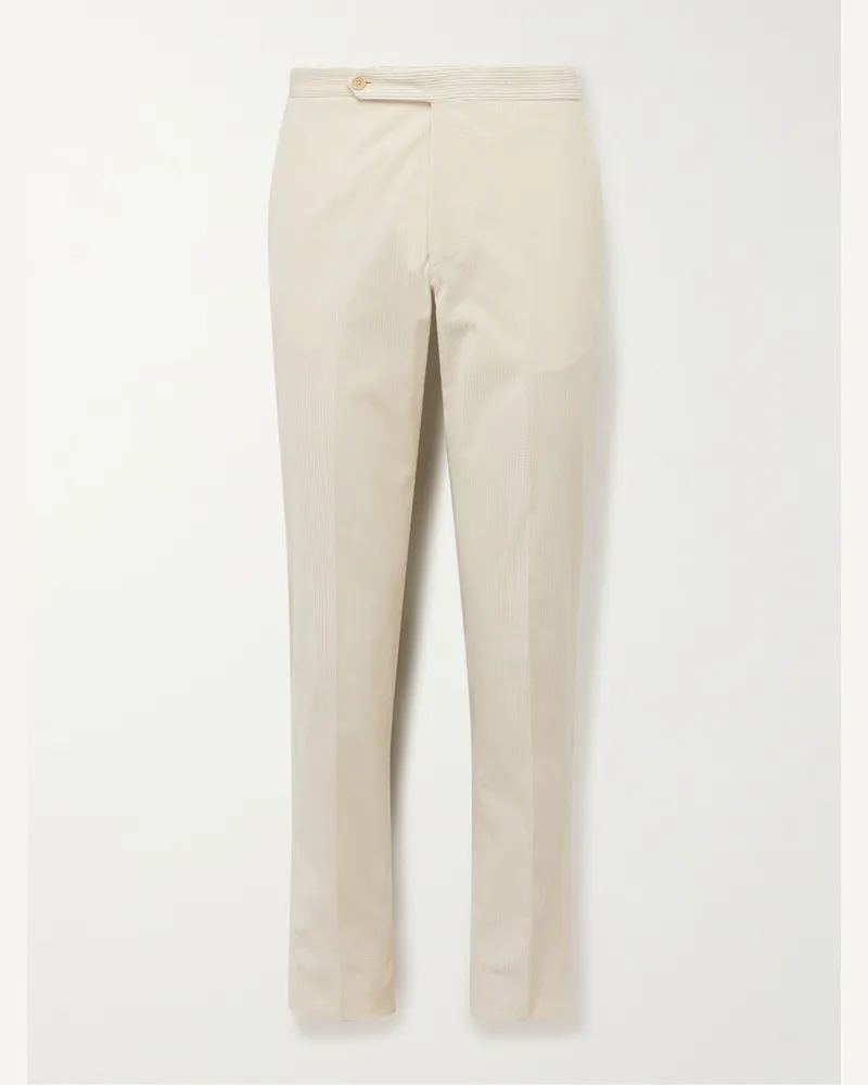 De Petrillo Slim-Fit Cotton-Blend Corduroy Trousers Neutrals
