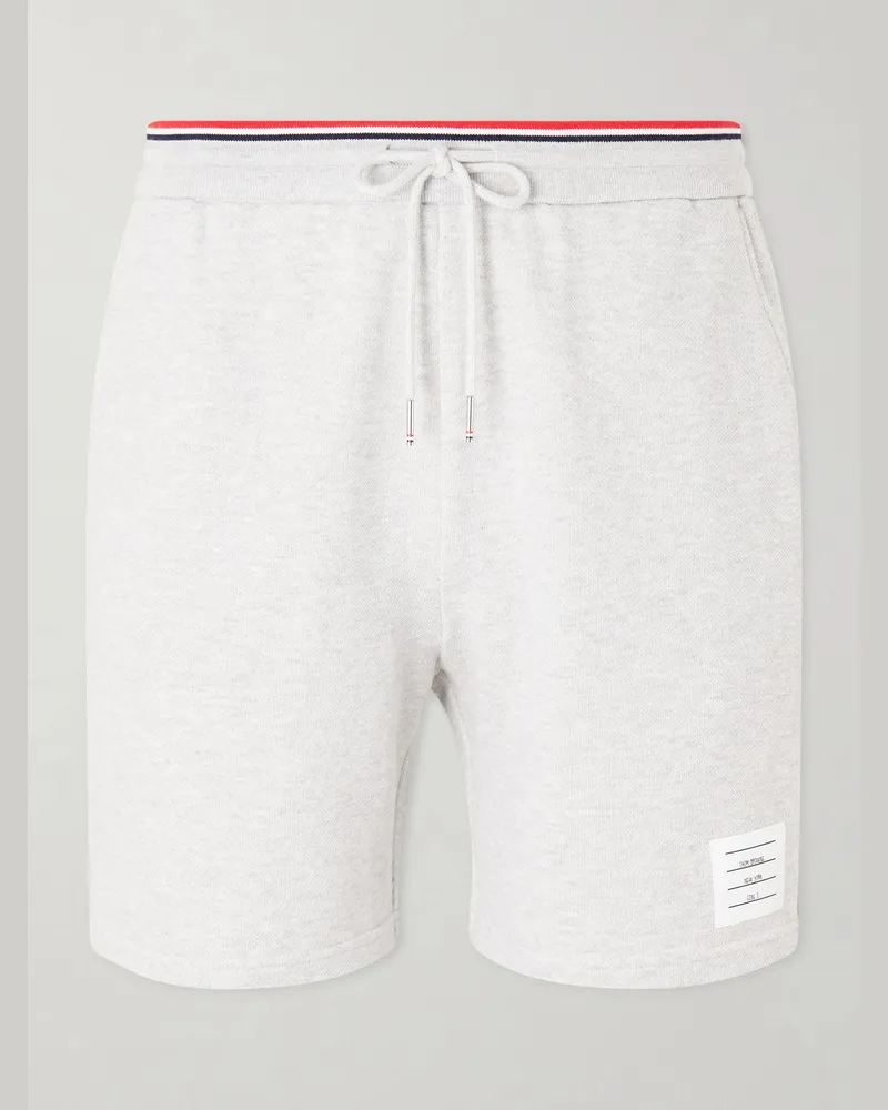 Thom Browne Straight-Leg Logo-Appliquéd Striped Cotton-Piqué Drawstring Shorts Gray