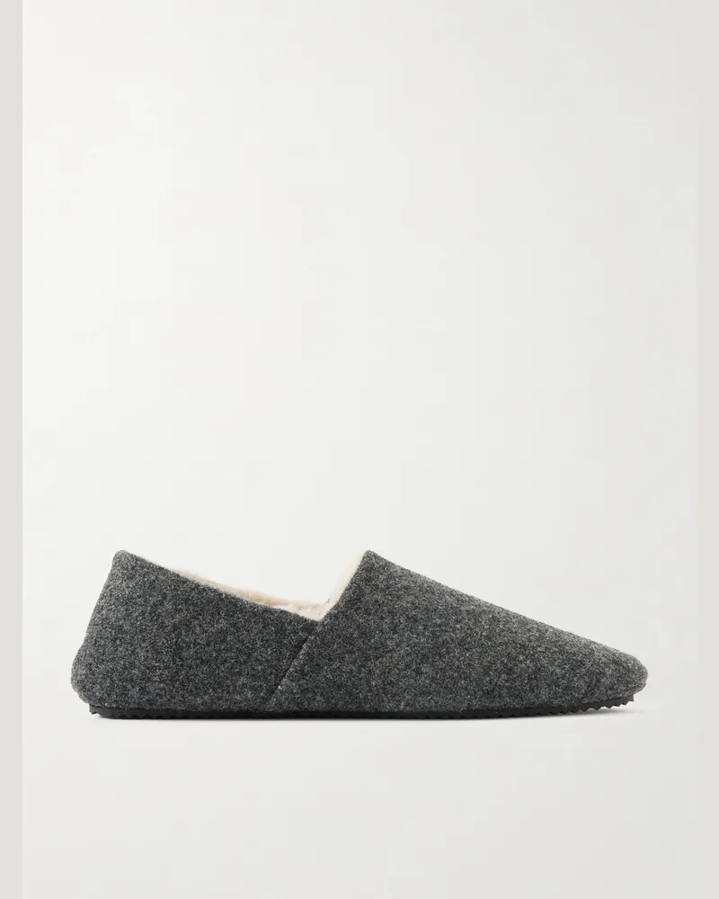 MR P. Shearling-Lined Woven Slippers Gray