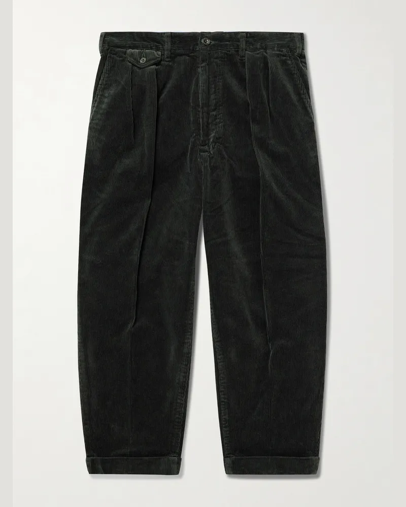 Beams Plus Cropped Pleated Cotton-Corduroy Trousers Gray