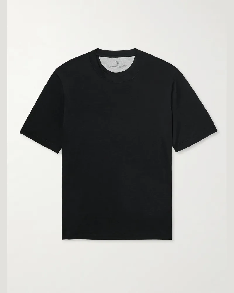 Brunello Cucinelli T-Shirt aus Jersey aus einer Seiden-Baumwollmischung Schwarz
