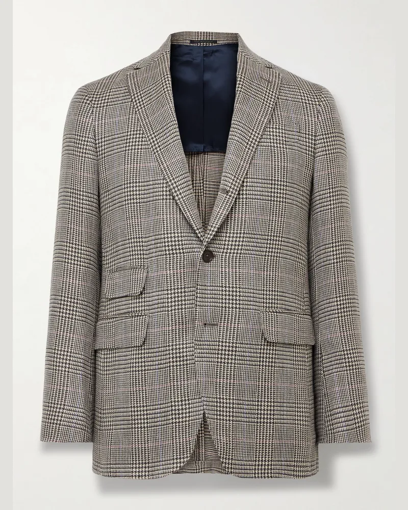 Sid Mashburn Virgil No.2 schmal geschnittenes Sakko aus einer Woll-Leinenmischung in Panamabindung mit Glencheck-Muster Neutral