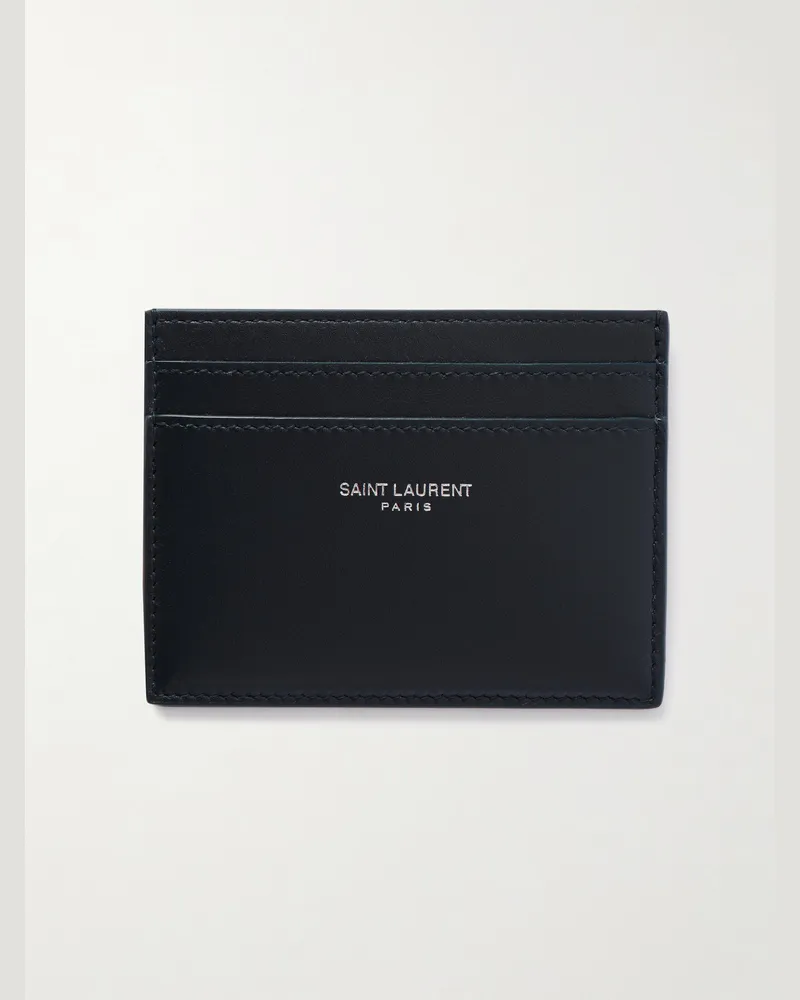 Saint Laurent Kartenetui aus Leder mit Logoprint Blau