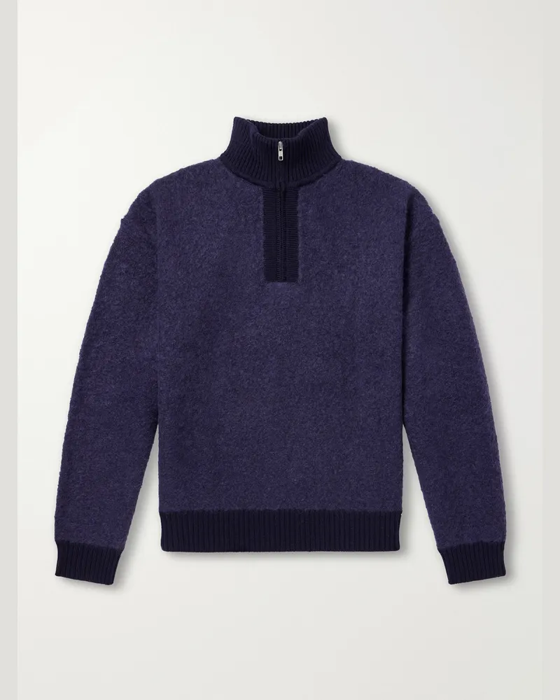 Aimé Leon Dore Wool-Blend Felt Half-Zip Sweater Blue