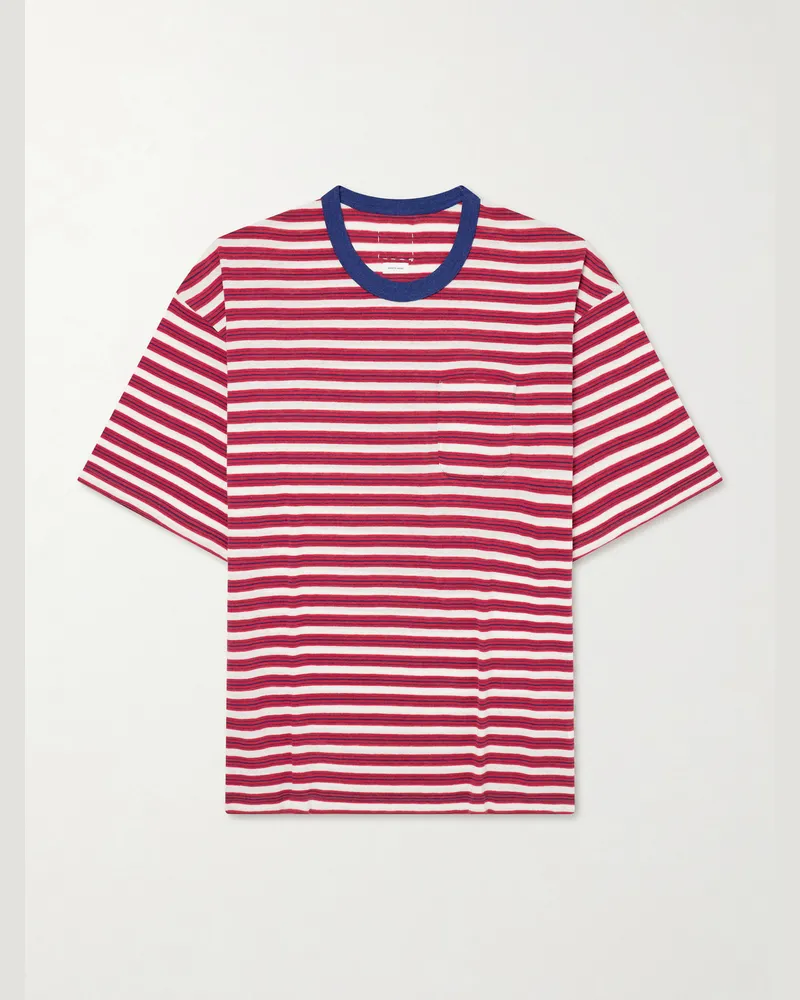 Visvim Striped Knitted Wool and Cotton-blend T-shirt Red