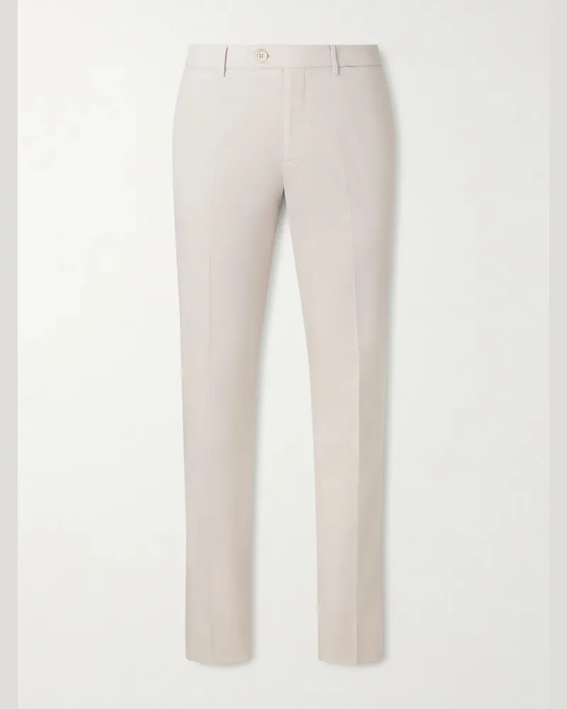 Brunello Cucinelli Slim-Fit Stretch-Cotton Twill Trousers Neutrals