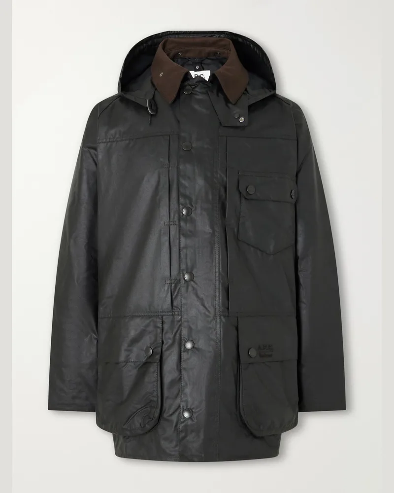 Barbour A.P.C. Logo-Embroidered Moleskin-Trimmed Woven Waxed-Cotton Jacket Green