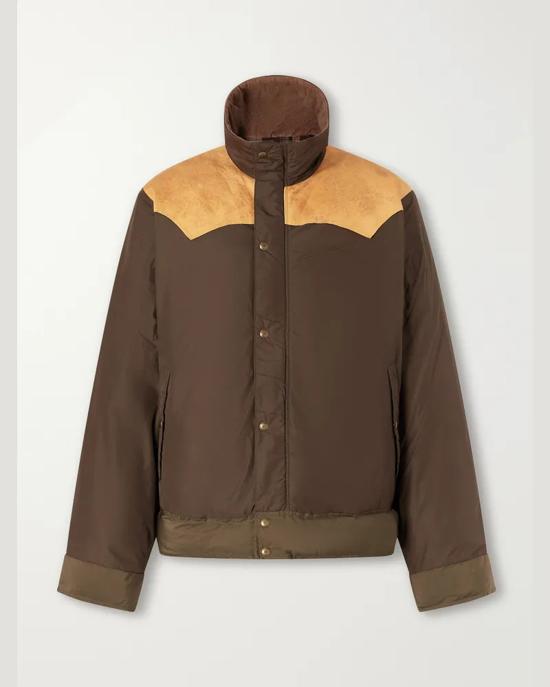 RRL Padded Leather-Trimmed Shell Jacket Brown