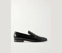Gigi Crackled Patent-Leather Penny Loafers