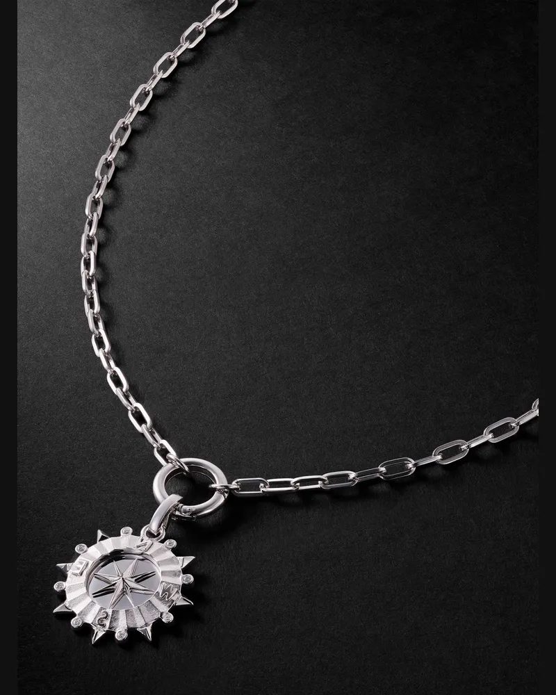 FOUNDRAE Internal Compass Anhängerkette aus 18 Karat Weißgold mit Diamanten Weiß