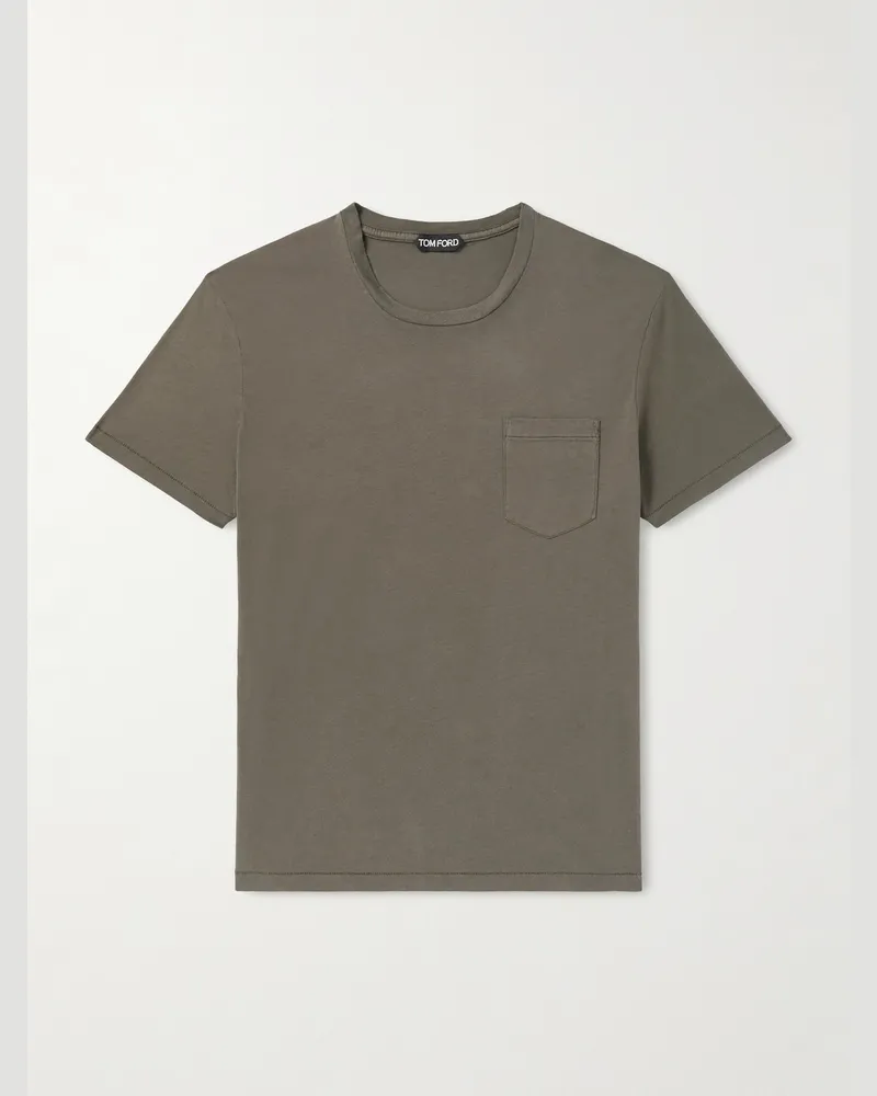 Tom Ford Cotton and Silk-Blend T-Shirt Green