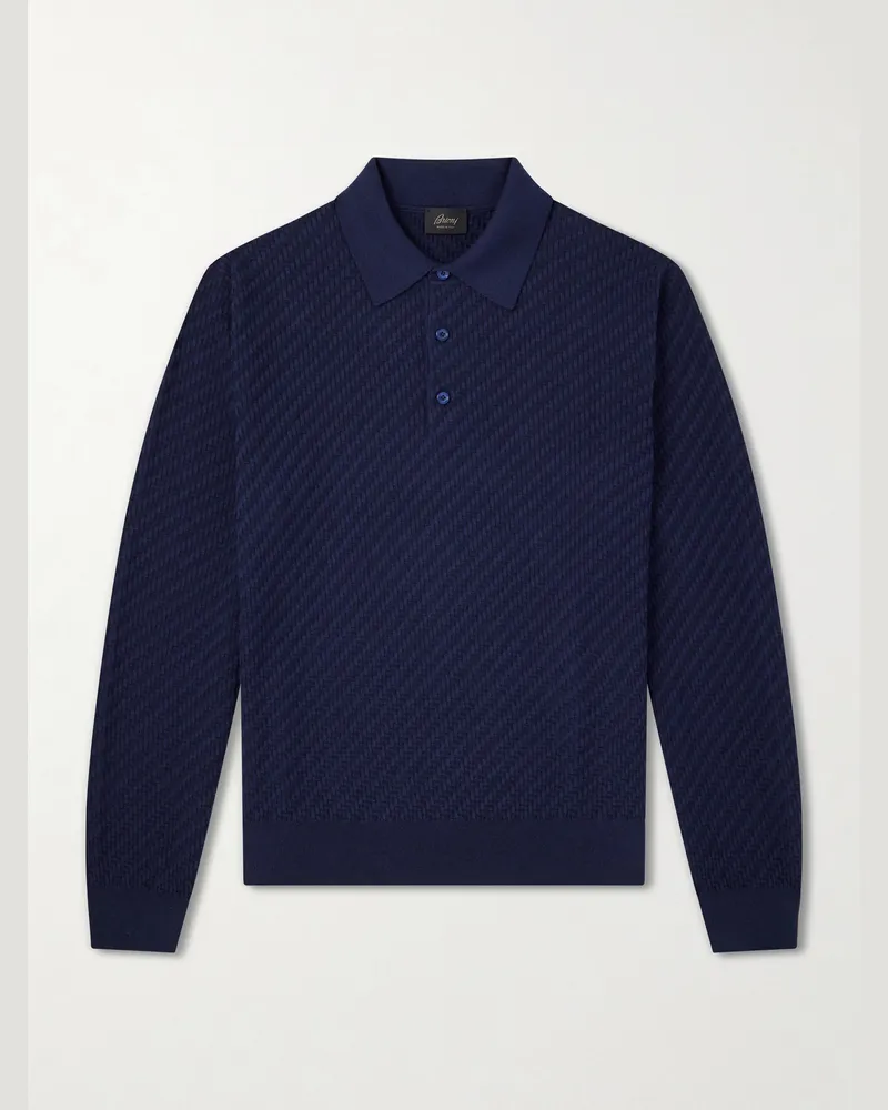 Brioni Cotton, Silk and Cashmere-Blend Polo Shirt Blue