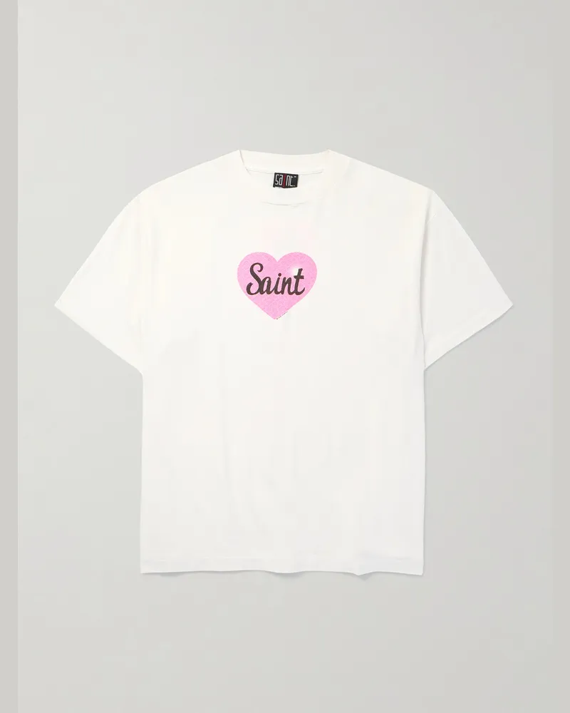 SAINT MXXXXXX Heart Logo-Print Cotton-Jersey T-Shirt White