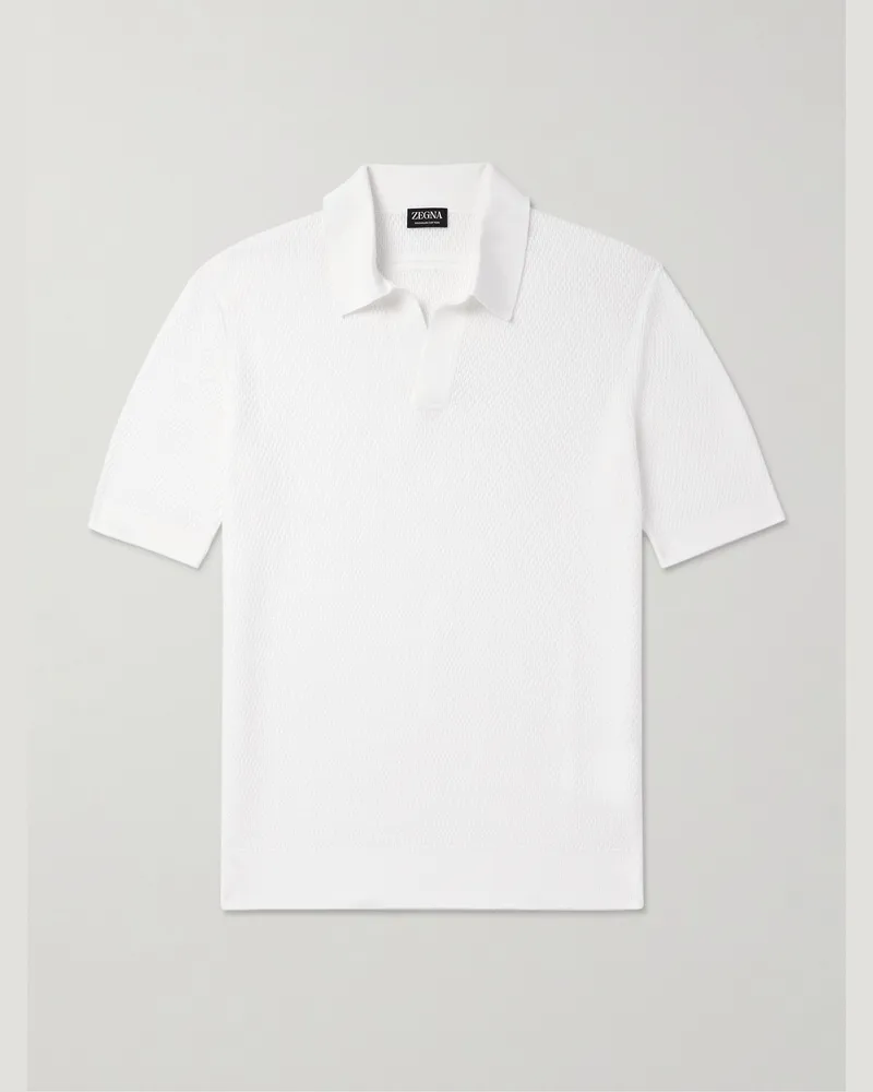 Ermenegildo Zegna Schmal geschnittenes Polohemd aus Baumwoll-Piqué Weiß
