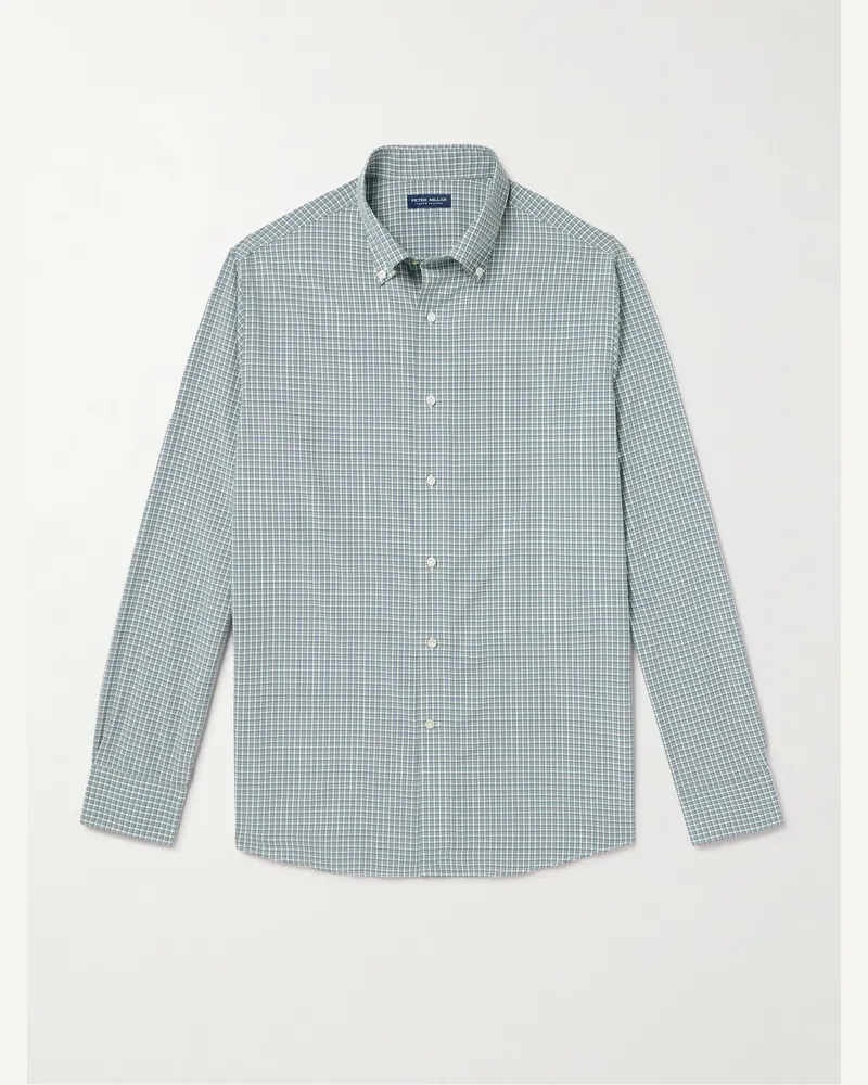 Peter Millar Cheviot kariertes Hemd aus Popeline mit Button-Down-Kragen Grün
