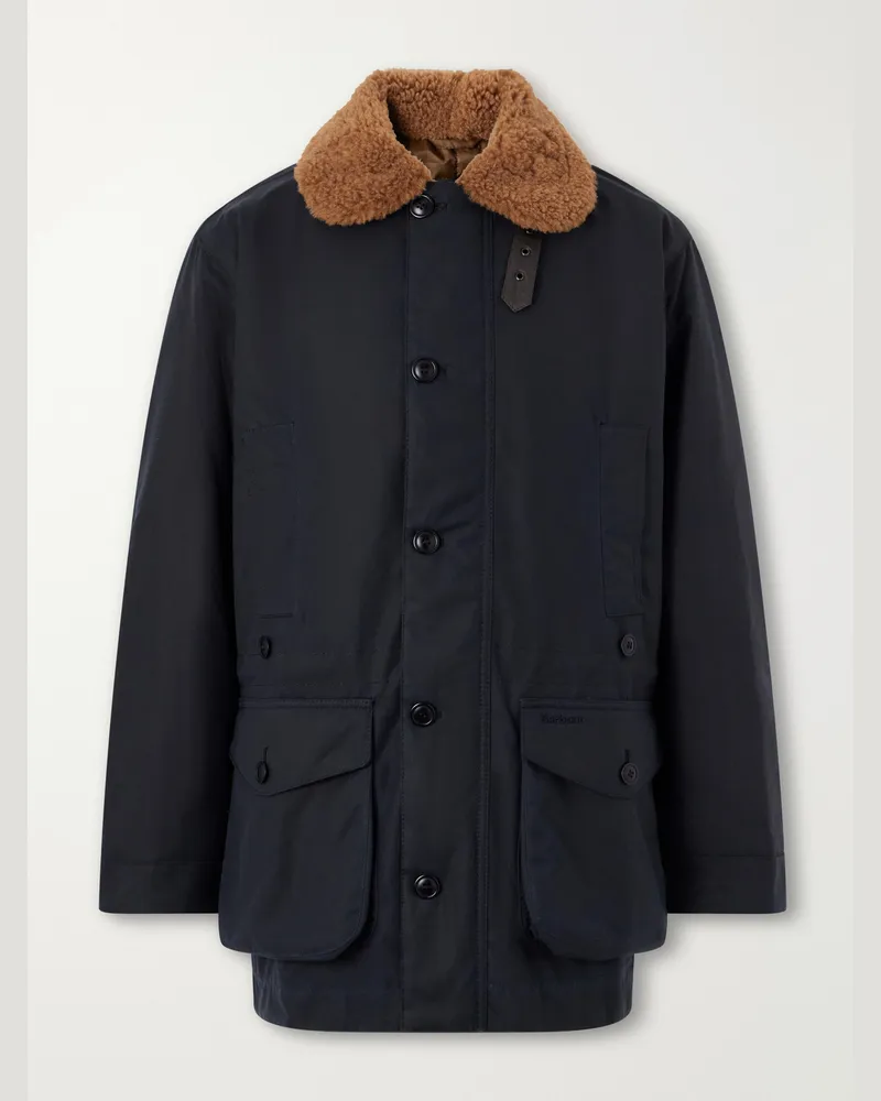 Barbour Winter Endurance Plush-Trimmed Waxed-Cotton Jacket Blue