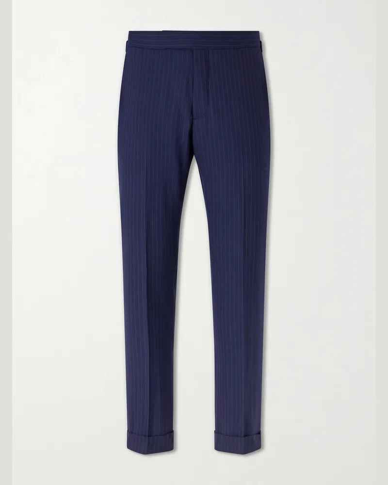 Ralph Lauren Straight-Leg Pinstriped Wool-Blend Suit Trousers Blue