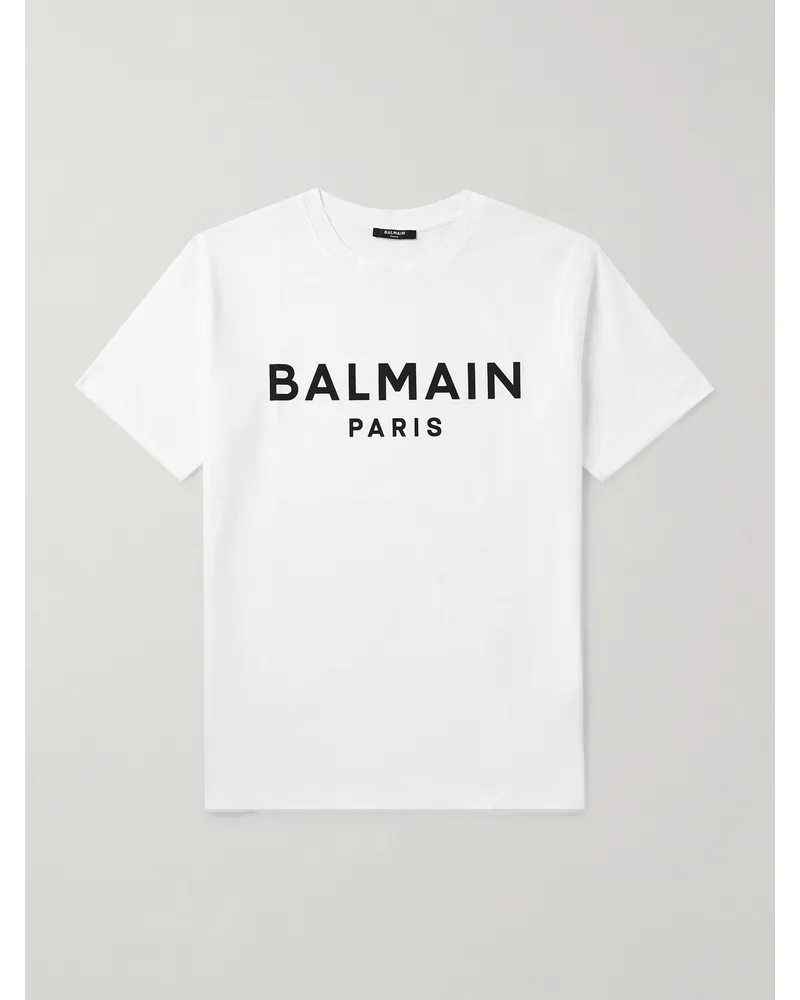 Balmain T-Shirt aus Baumwoll-Jersey mit Logoprint Weiß