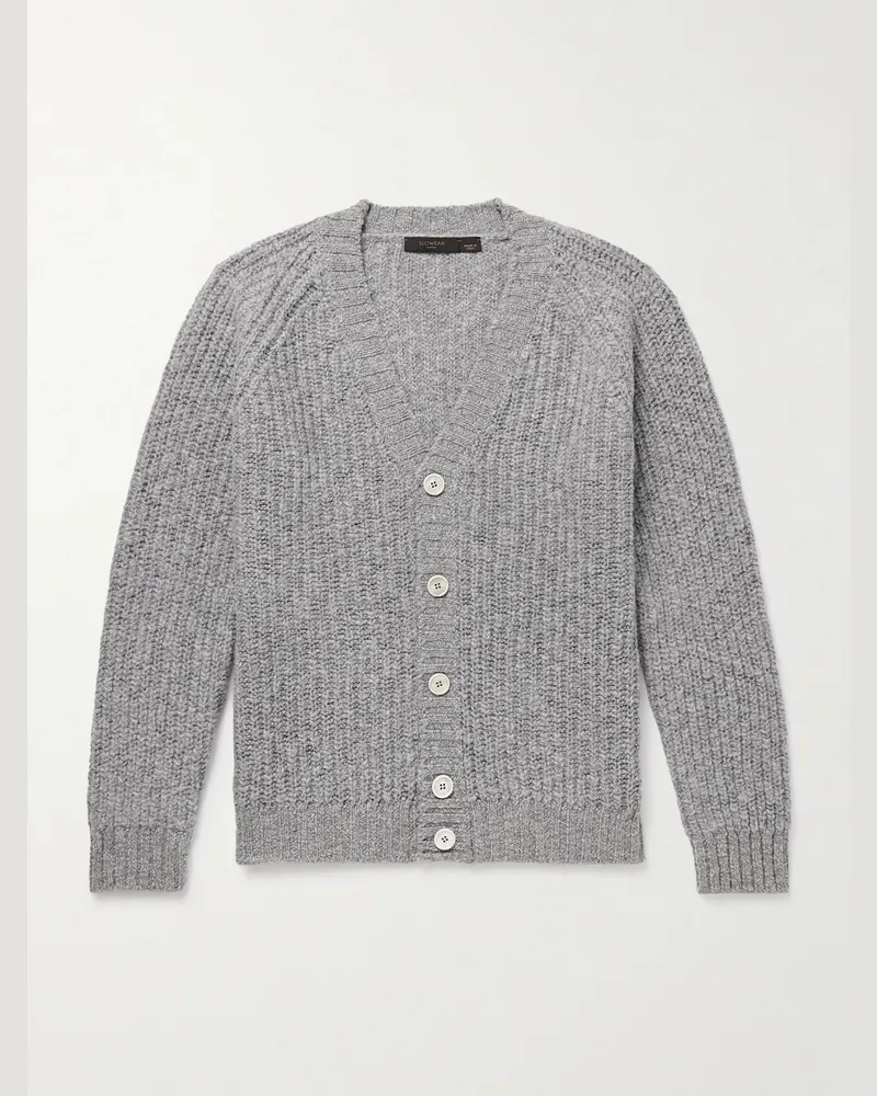 Slowear Incotex Zanone Ribbed Wool Cardigan Gray