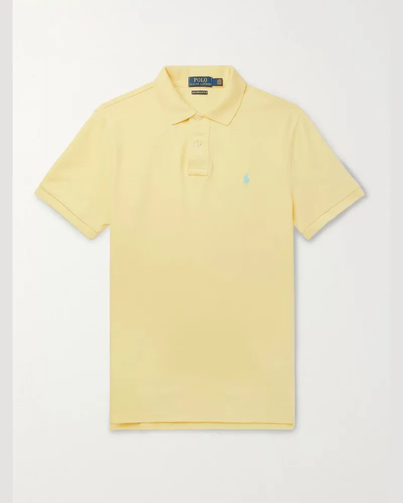 Ralph Lauren Slim-Fit Logo-Embroidered Cotton-Piqué Polo Shirt Yellow