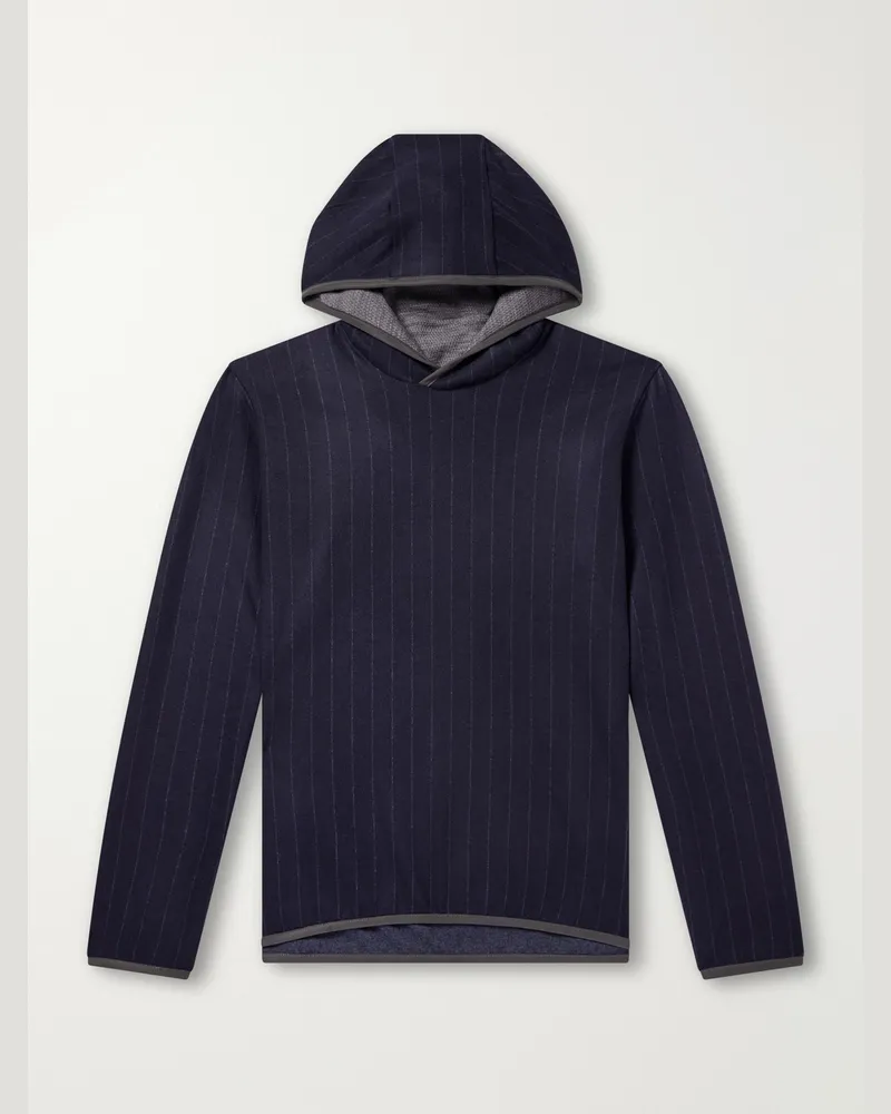 SEASE Drone Pinstriped Wool-Blend Jersey Hoodie Blue