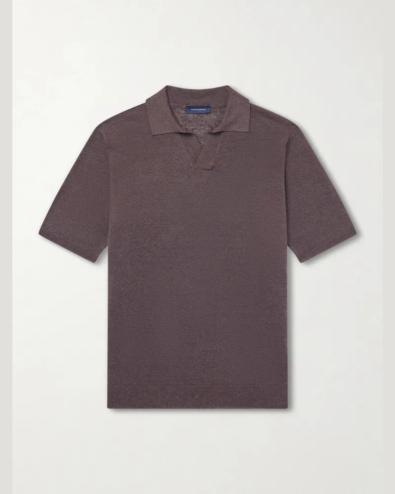 Thom Sweeney Linen and Cotton-Blend Polo Shirt Brown