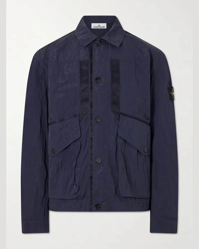 Stone Island Garment-Dyed Waxed Warp Rib Nylon-TC Jacket Blue