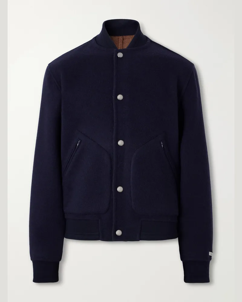 Canali Reversible Cashmere and Silk-Blend Felt Bomber Jacket Blue