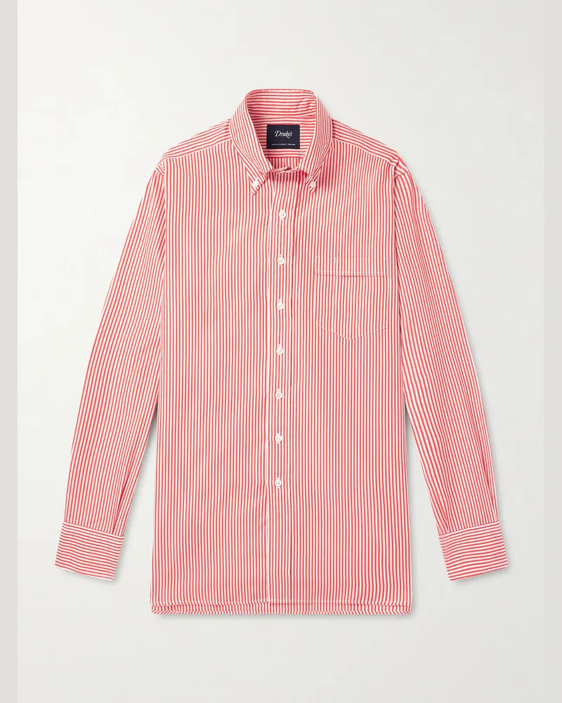 Drake's Schmal geschnittenes Hemd aus gestreiftem Baumwollpopeline mit Button-Down-Kragen Rot