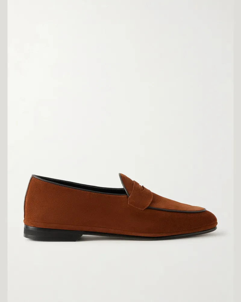 Rubinacci Suede Penny Loafers Brown